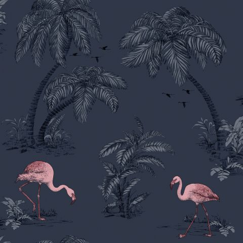 Dutch Wallcoverings Imaginarium II - Flamingo Lake Midnigt Blue Pink 12382