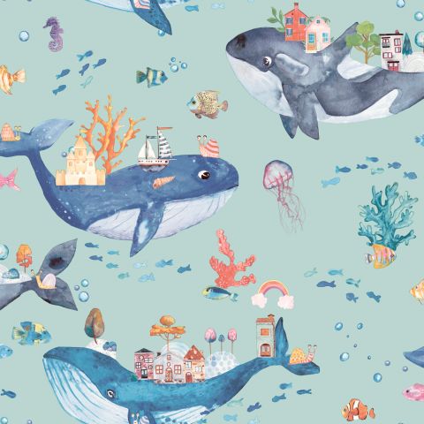 Dutch Wallcoverings - Whale Town Teal 13221