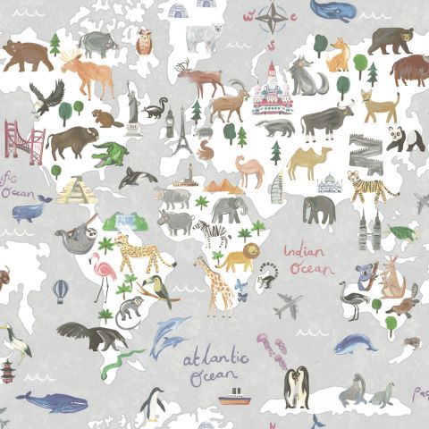 Dutch Wallcoverings - Animal Maps Neutral 13252