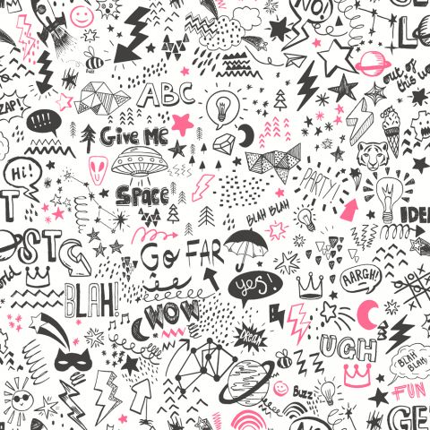 Dutch Wallcoverings - Doodle White Neon Pink 13340