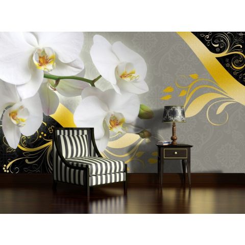 BWS White orchids on brown background