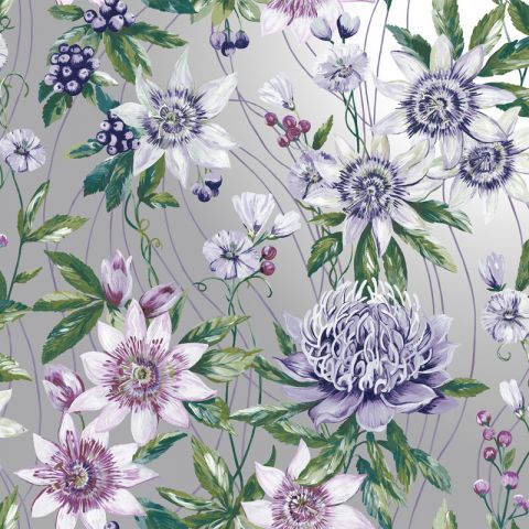 Dutch Wallcoverings First Class Amazonia Passiflora Silver 91323
