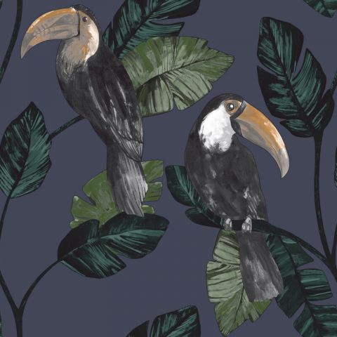 Dutch Wallcoverings First Class Amazonia Tiki Navy 91343