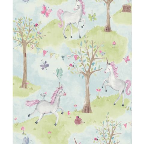 Dutch Wallcoverings - Little Kids- Unicorn groen/roze JS2001