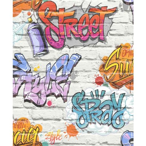 Dutch Wallcoverings Freestyle Graffiti Wit / Multicolor